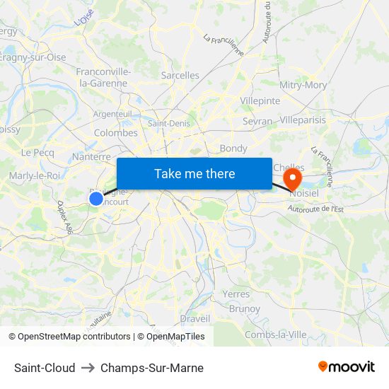 Saint-Cloud to Champs-Sur-Marne map