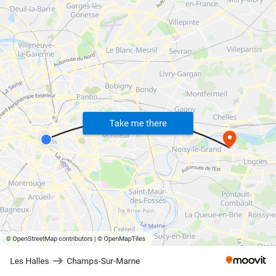 Les Halles to Champs-Sur-Marne map