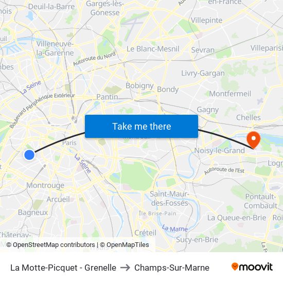 La Motte-Picquet - Grenelle to Champs-Sur-Marne map