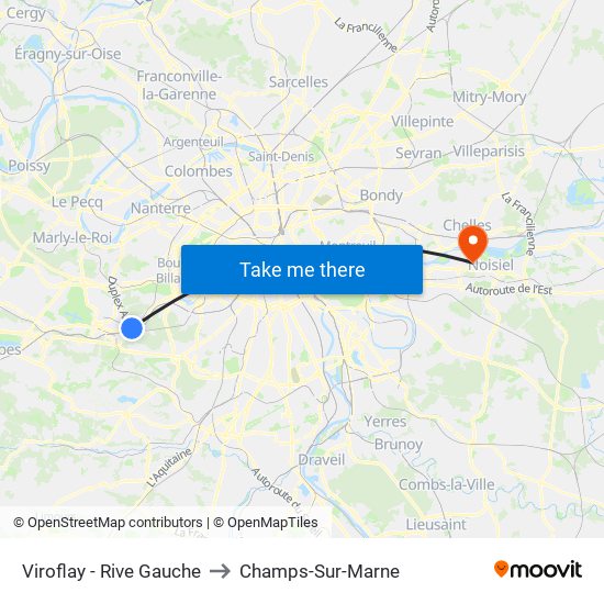 Viroflay - Rive Gauche to Champs-Sur-Marne map