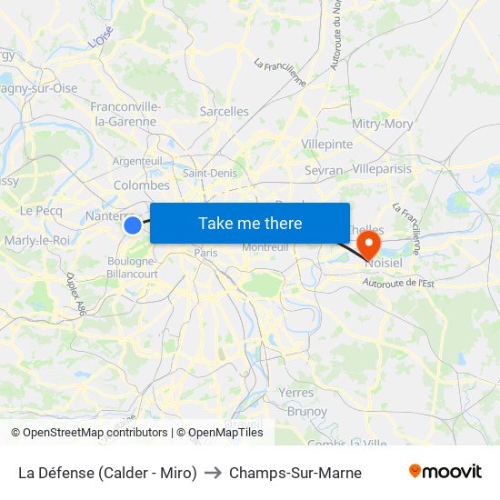 La Défense (Calder - Miro) to Champs-Sur-Marne map