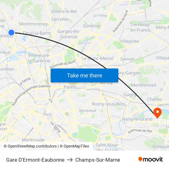 Gare D'Ermont-Eaubonne to Champs-Sur-Marne map