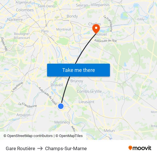Gare Routière to Champs-Sur-Marne map