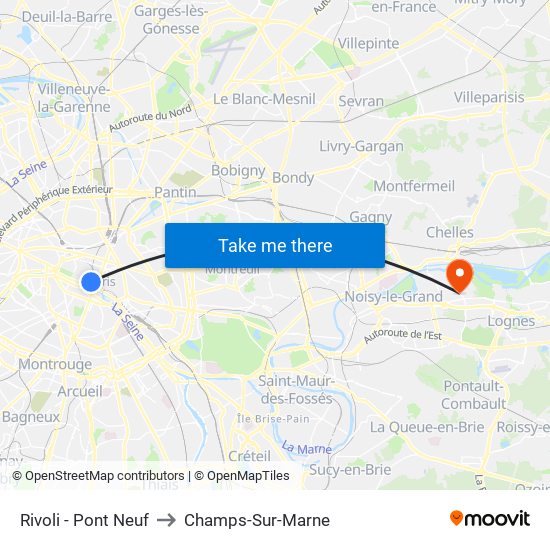 Rivoli - Pont Neuf to Champs-Sur-Marne map