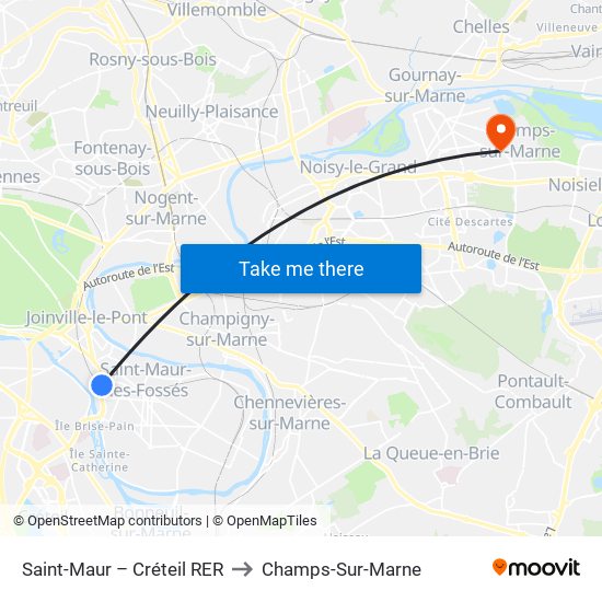 Saint-Maur – Créteil RER to Champs-Sur-Marne map