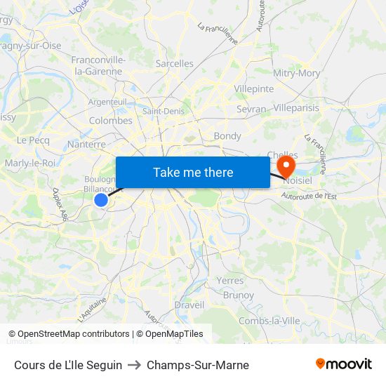 Cours de L'Ile Seguin to Champs-Sur-Marne map