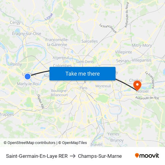 Saint-Germain-En-Laye RER to Champs-Sur-Marne map