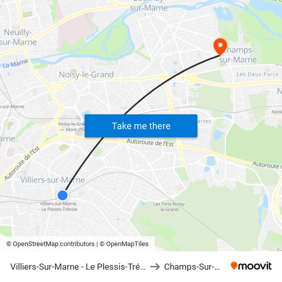 Villiers-Sur-Marne - Le Plessis-Trévise RER to Champs-Sur-Marne map