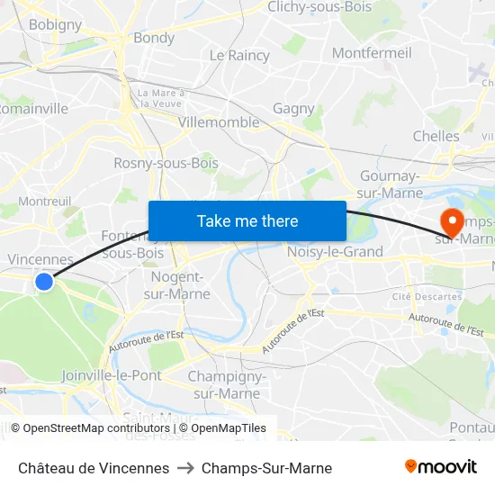 Château de Vincennes to Champs-Sur-Marne map