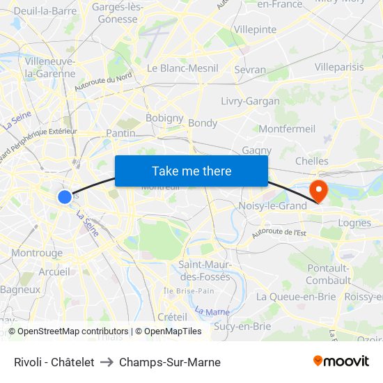 Rivoli - Châtelet to Champs-Sur-Marne map