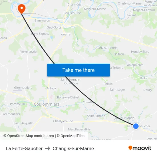 La Ferte-Gaucher to Changis-Sur-Marne map