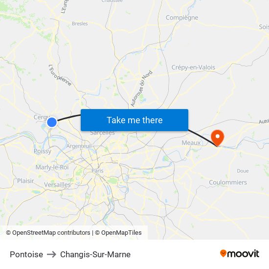 Pontoise to Changis-Sur-Marne map