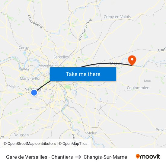 Gare de Versailles - Chantiers to Changis-Sur-Marne map