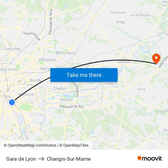 Gare de Lyon to Changis-Sur-Marne map