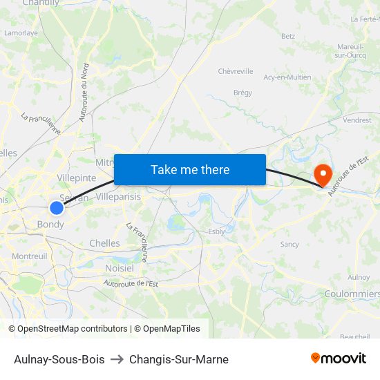 Aulnay-Sous-Bois to Changis-Sur-Marne map