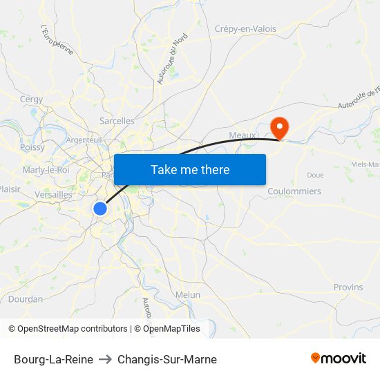 Bourg-La-Reine to Changis-Sur-Marne map