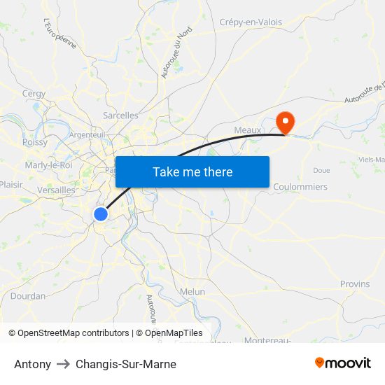 Antony to Changis-Sur-Marne map
