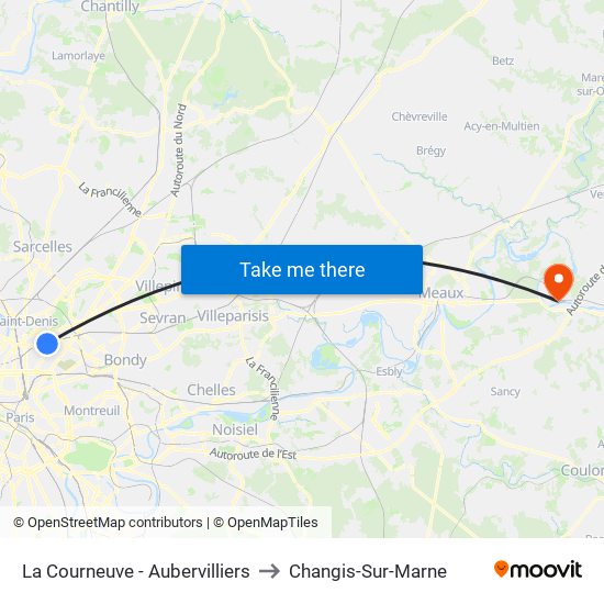 La Courneuve - Aubervilliers to Changis-Sur-Marne map