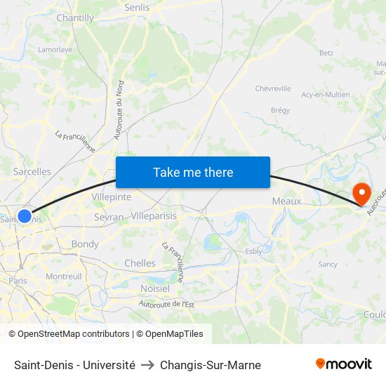 Saint-Denis - Université to Changis-Sur-Marne map