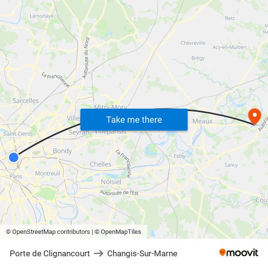 Porte de Clignancourt to Changis-Sur-Marne map