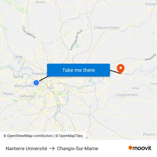 Nanterre Université to Changis-Sur-Marne map