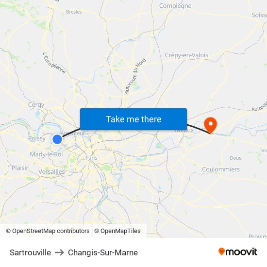 Sartrouville to Changis-Sur-Marne map