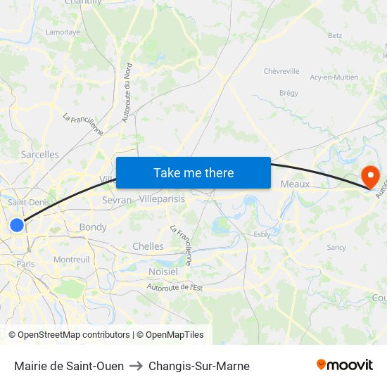 Mairie de Saint-Ouen to Changis-Sur-Marne map
