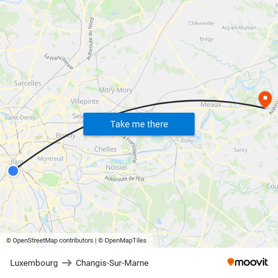 Luxembourg to Changis-Sur-Marne map