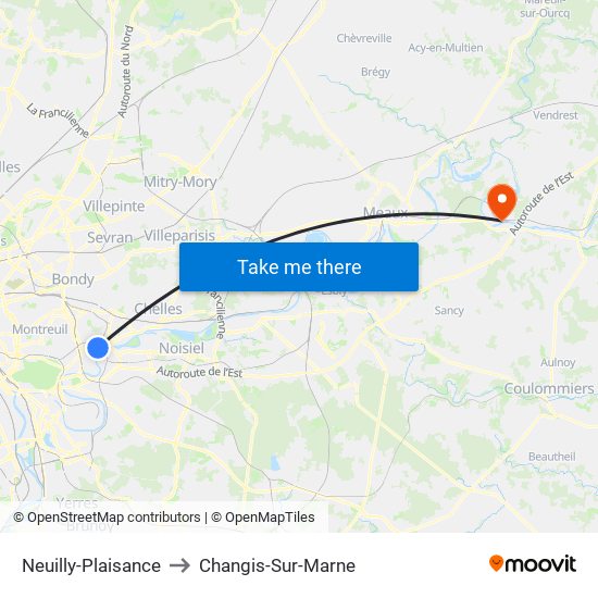 Neuilly-Plaisance to Changis-Sur-Marne map