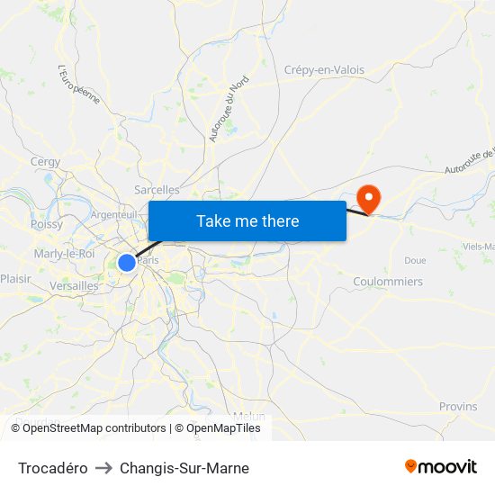 Trocadéro to Changis-Sur-Marne map