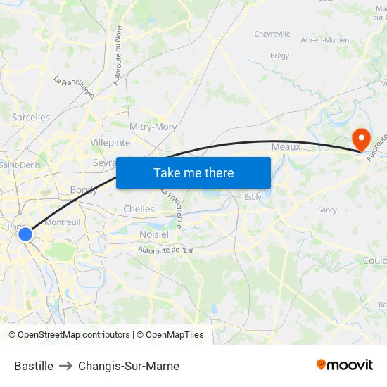 Bastille to Changis-Sur-Marne map