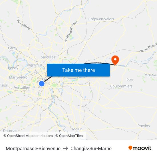 Montparnasse-Bienvenue to Changis-Sur-Marne map