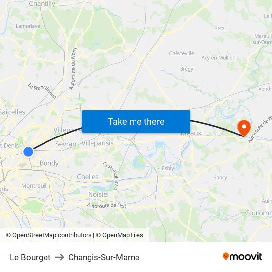 Le Bourget to Changis-Sur-Marne map