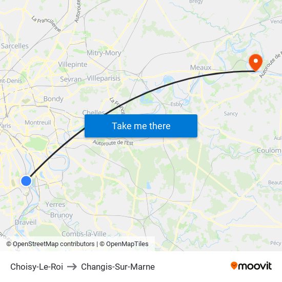 Choisy-Le-Roi to Changis-Sur-Marne map