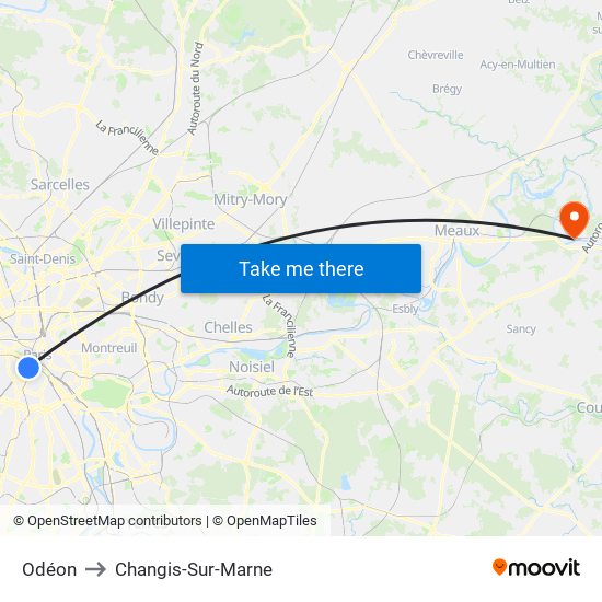 Odéon to Changis-Sur-Marne map