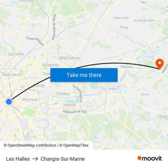 Les Halles to Changis-Sur-Marne map
