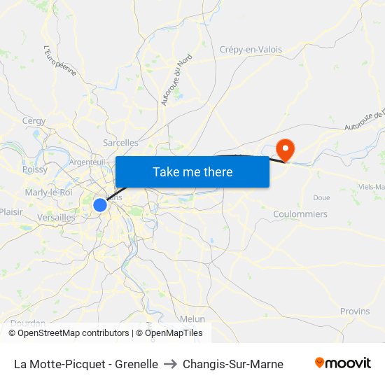 La Motte-Picquet - Grenelle to Changis-Sur-Marne map