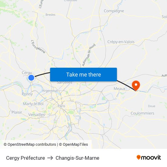 Cergy Préfecture to Changis-Sur-Marne map