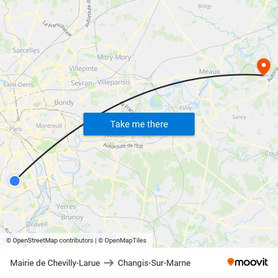 Mairie de Chevilly-Larue to Changis-Sur-Marne map