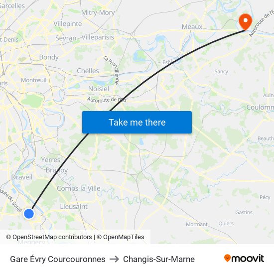 Gare Évry Courcouronnes to Changis-Sur-Marne map