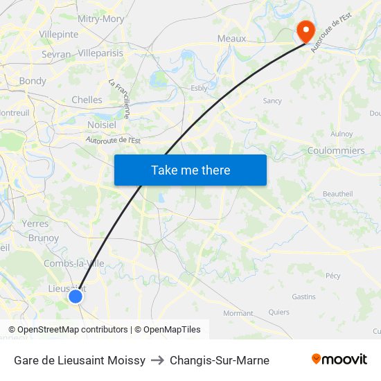 Gare de Lieusaint Moissy to Changis-Sur-Marne map