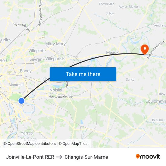 Joinville-Le-Pont RER to Changis-Sur-Marne map