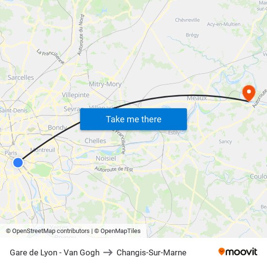Gare de Lyon - Van Gogh to Changis-Sur-Marne map