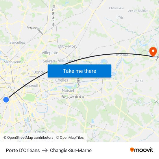 Porte D'Orléans to Changis-Sur-Marne map