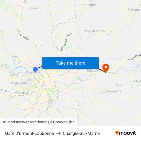 Gare D'Ermont-Eaubonne to Changis-Sur-Marne map