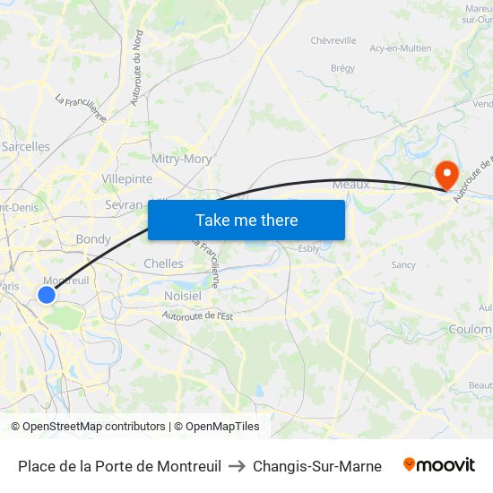 Place de la Porte de Montreuil to Changis-Sur-Marne map