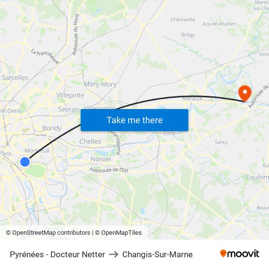 Pyrénées - Docteur Netter to Changis-Sur-Marne map