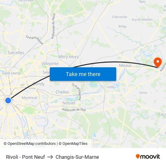 Rivoli - Pont Neuf to Changis-Sur-Marne map