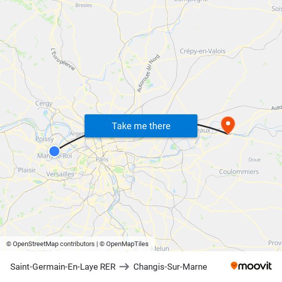 Saint-Germain-En-Laye RER to Changis-Sur-Marne map