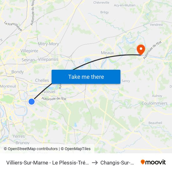 Villiers-Sur-Marne - Le Plessis-Trévise RER to Changis-Sur-Marne map
